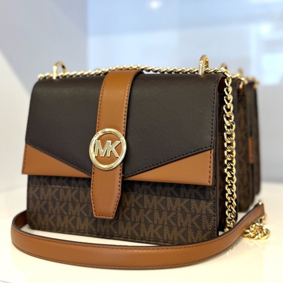 Michael Kors Greenwich SM Color-Block Signature Logo Crossbody Bag Brown Multi - Picture 2 of 11